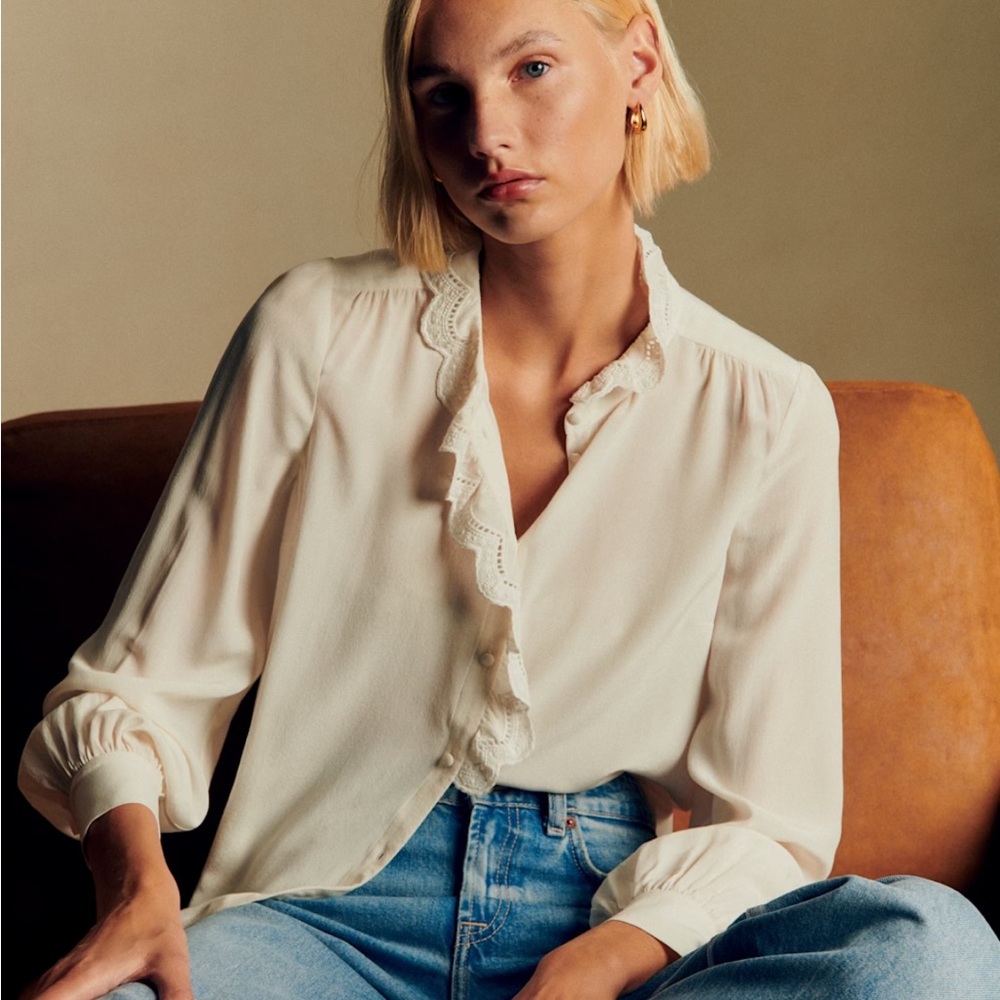 Sezane Chlo Shirt Ecru - Size 34 (US 2)